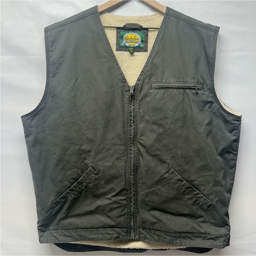 Cabela’s 2XL Tall Sherpa Lined Canvas Zip Vest Olive Green
